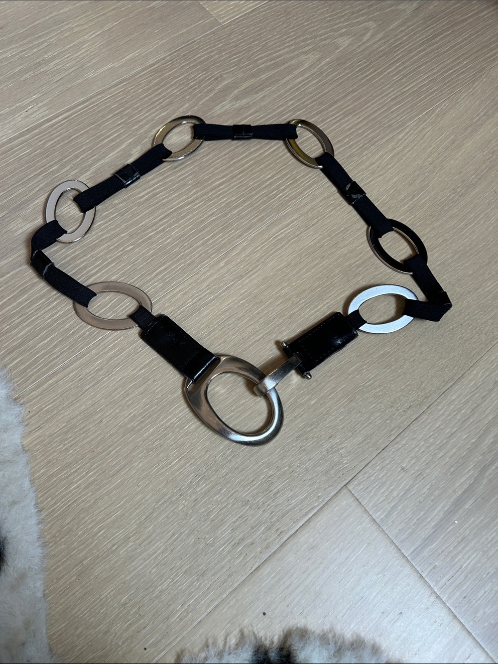 Black Elastic Link Belt with Silver Hardware